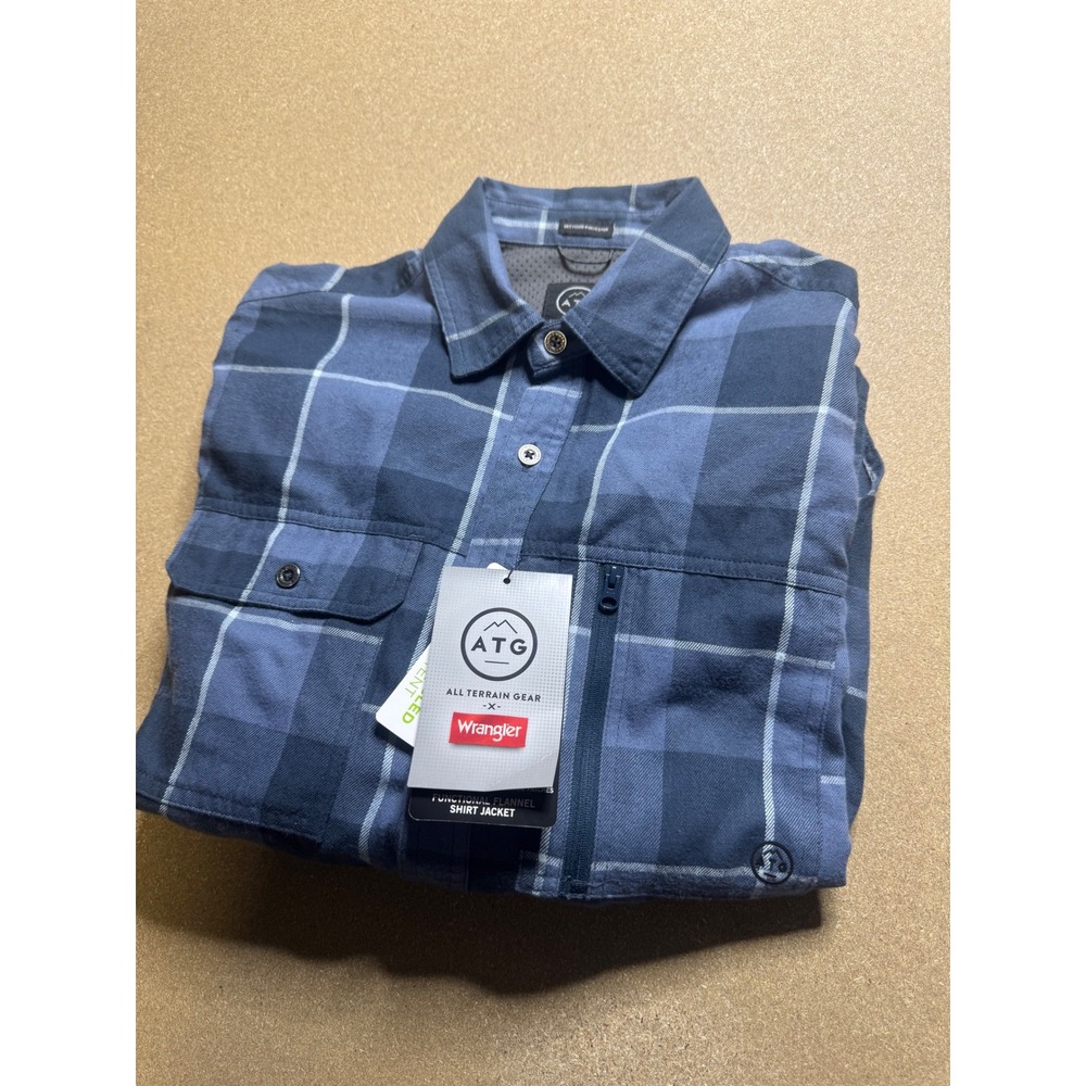 ATG Wrangler All Terrain Gear Plaid‎ Flannel Shirt Jacket Men's Small Blue